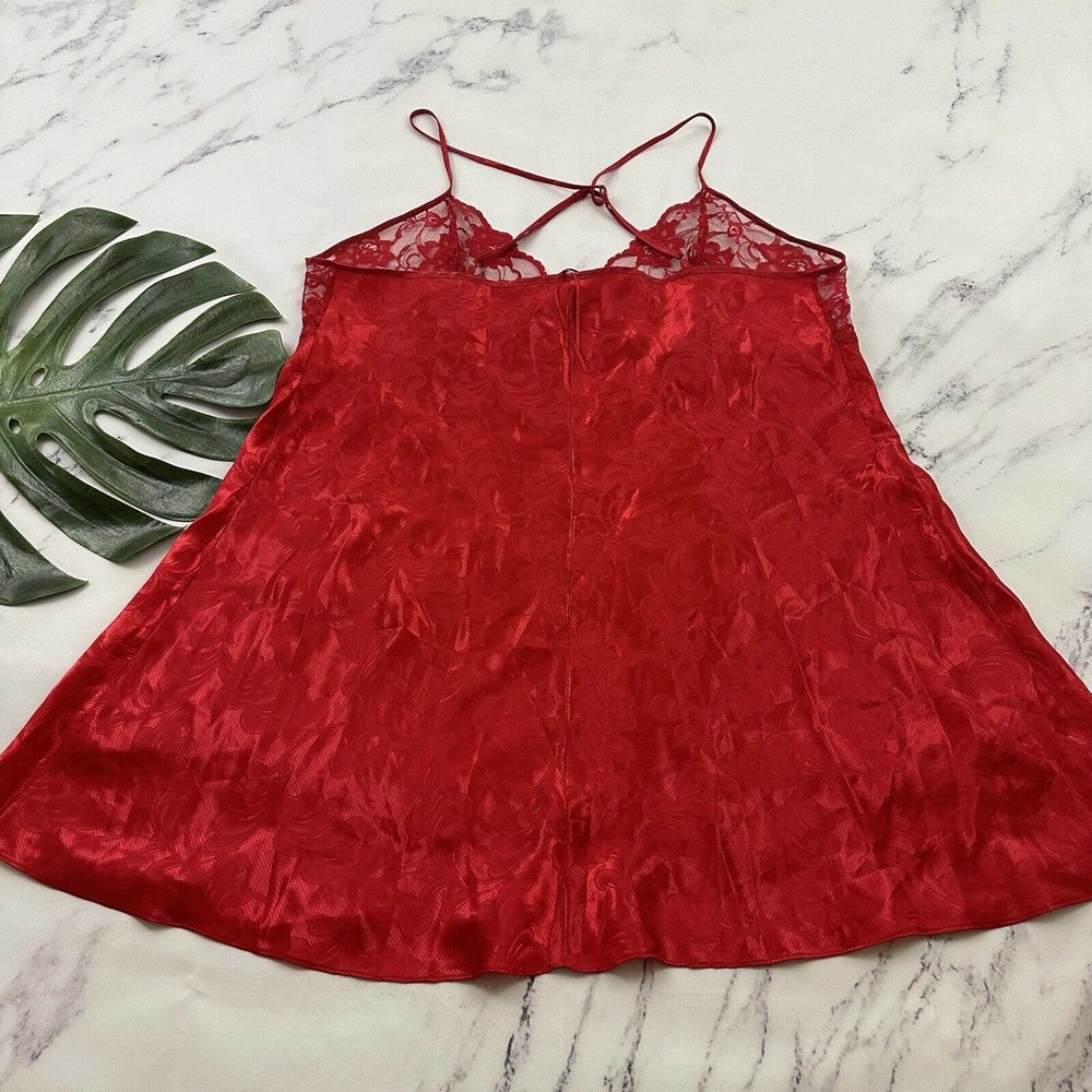 Sexy Red Satin Negligee with Lace Trim - Picture 7 of 10